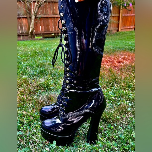 Chunky Pleaser Goth Stripper Exotic Dancer Boots 7 7.5 platform Electra laceup - Picture 7 of 14